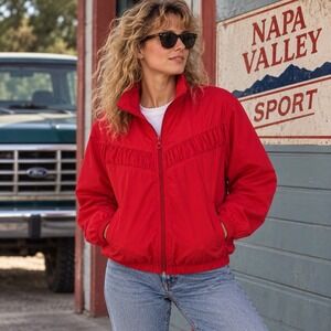 VTG 80s‎ Napa Valley Sport Jacket Womens L Red Ruffle Bomber Retro Grannycore